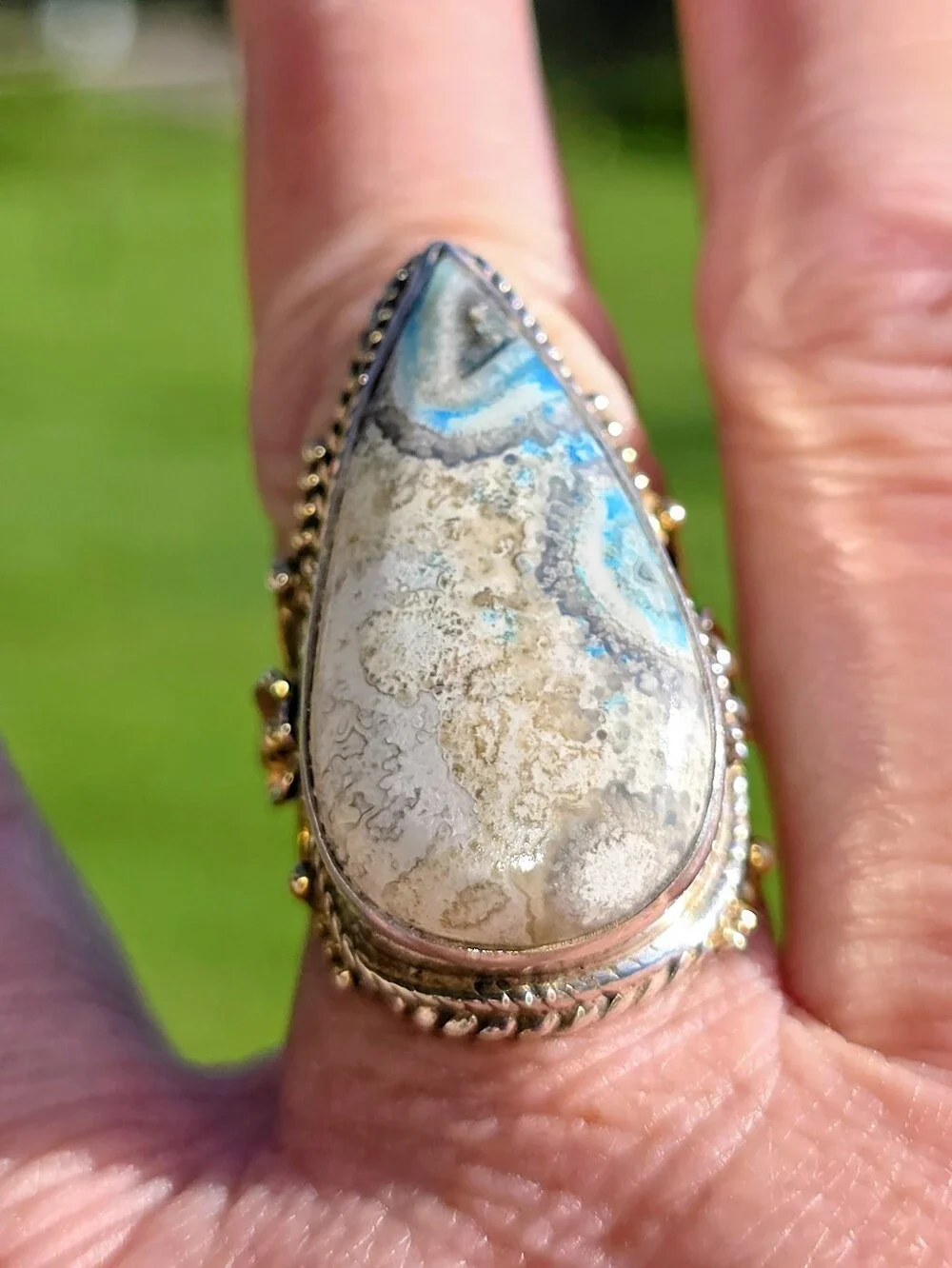 Custom-Made Dyed Crazy Lace Ring In 925 Sterling Silver W Gold Vermeil (7)